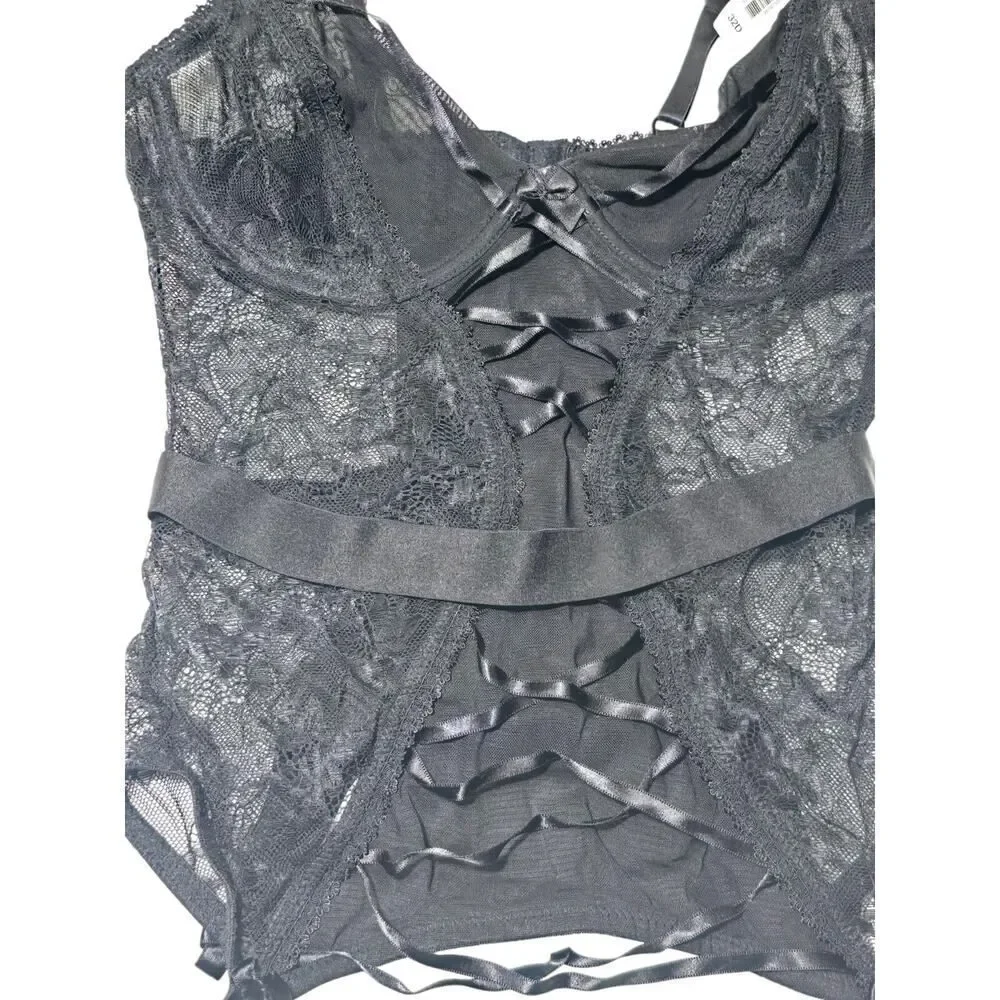 NWT Adore Me Women's Lingerie Lace Mesh Bustier Black Size‎ 32D Valentines Day